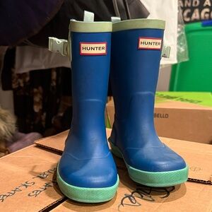 Hunter Blue Boots with Mint Soles